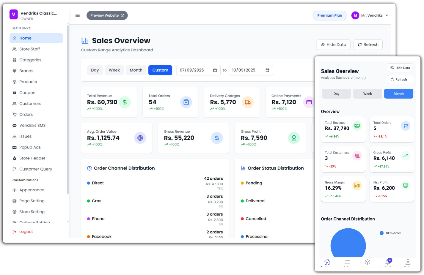 Vendriks storefront dashboard